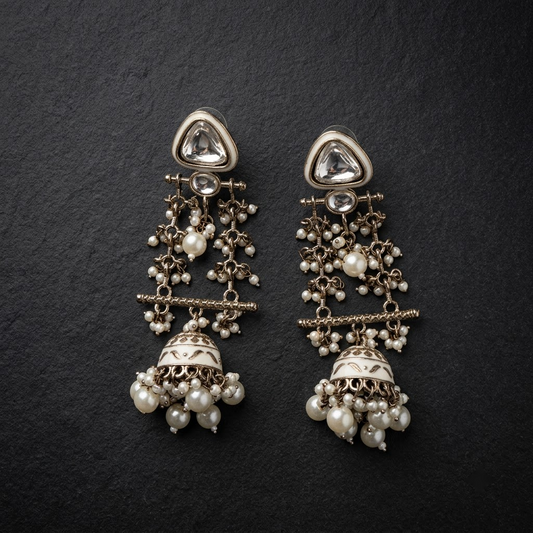 Long Enamel Kundan Jhumki Drop Earrings | Lady Zone