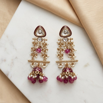 Long Enamel Kundan Jhumki Drop Earrings | Lady Zone