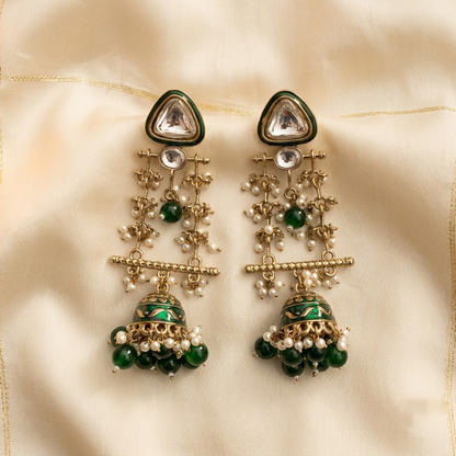 Long Enamel Kundan Jhumki Drop Earrings | Lady Zone