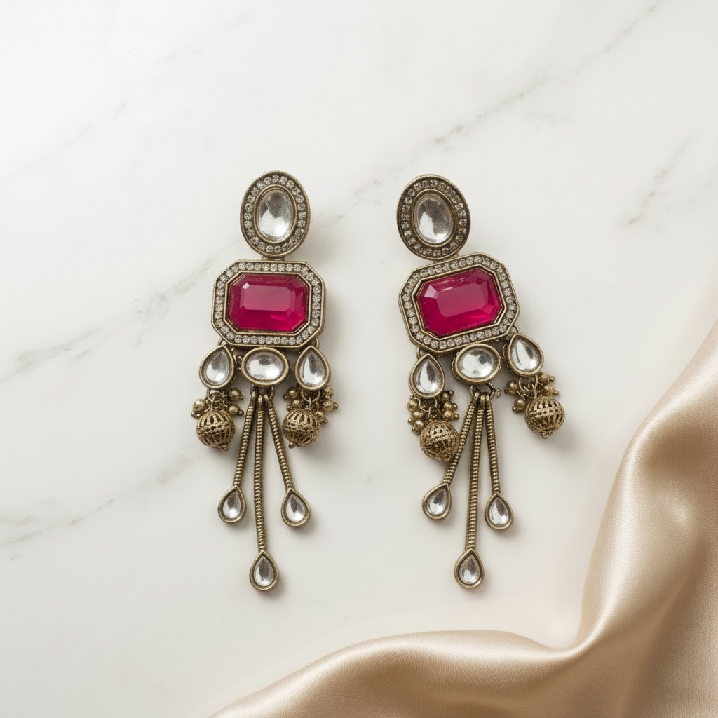Statement Kundan & Colored Stone Chandelier Earrings | Lady Zone