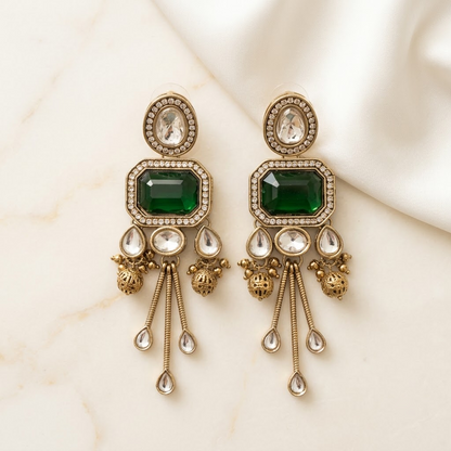 Statement Kundan & Colored Stone Chandelier Earrings | Lady Zone