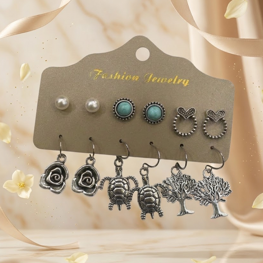 Bohemian 6-Pair Stud & Charm Earring Set | Lady Zone