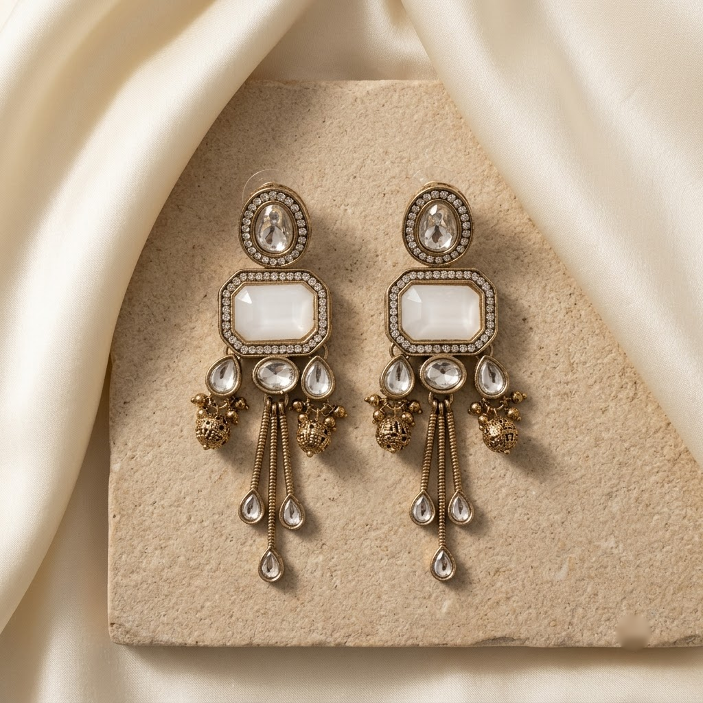Statement Kundan & Colored Stone Chandelier Earrings | Lady Zone