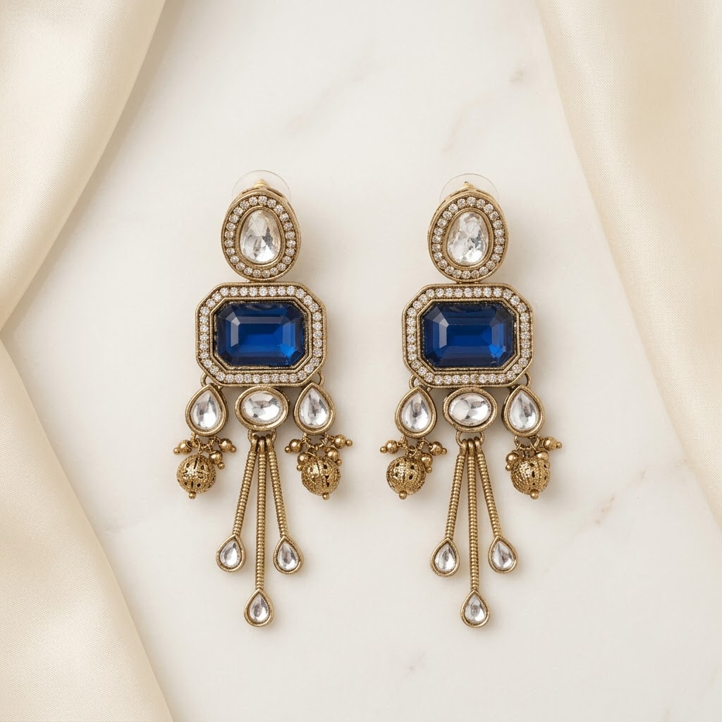 Statement Kundan & Colored Stone Chandelier Earrings | Lady Zone