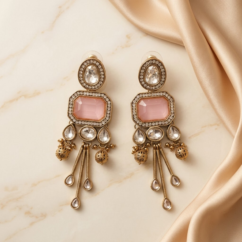 Statement Kundan & Colored Stone Chandelier Earrings | Lady Zone