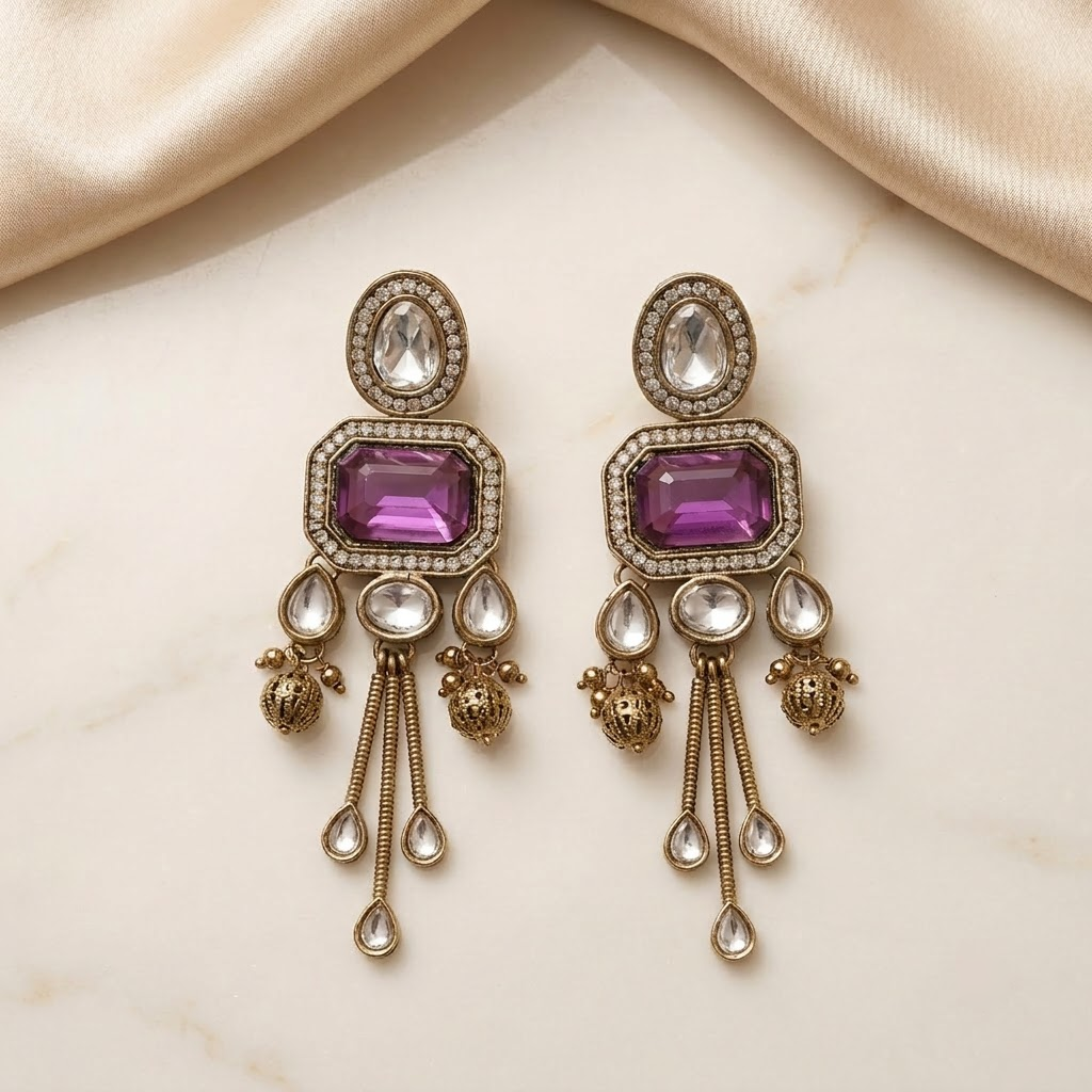 Statement Kundan & Colored Stone Chandelier Earrings | Lady Zone