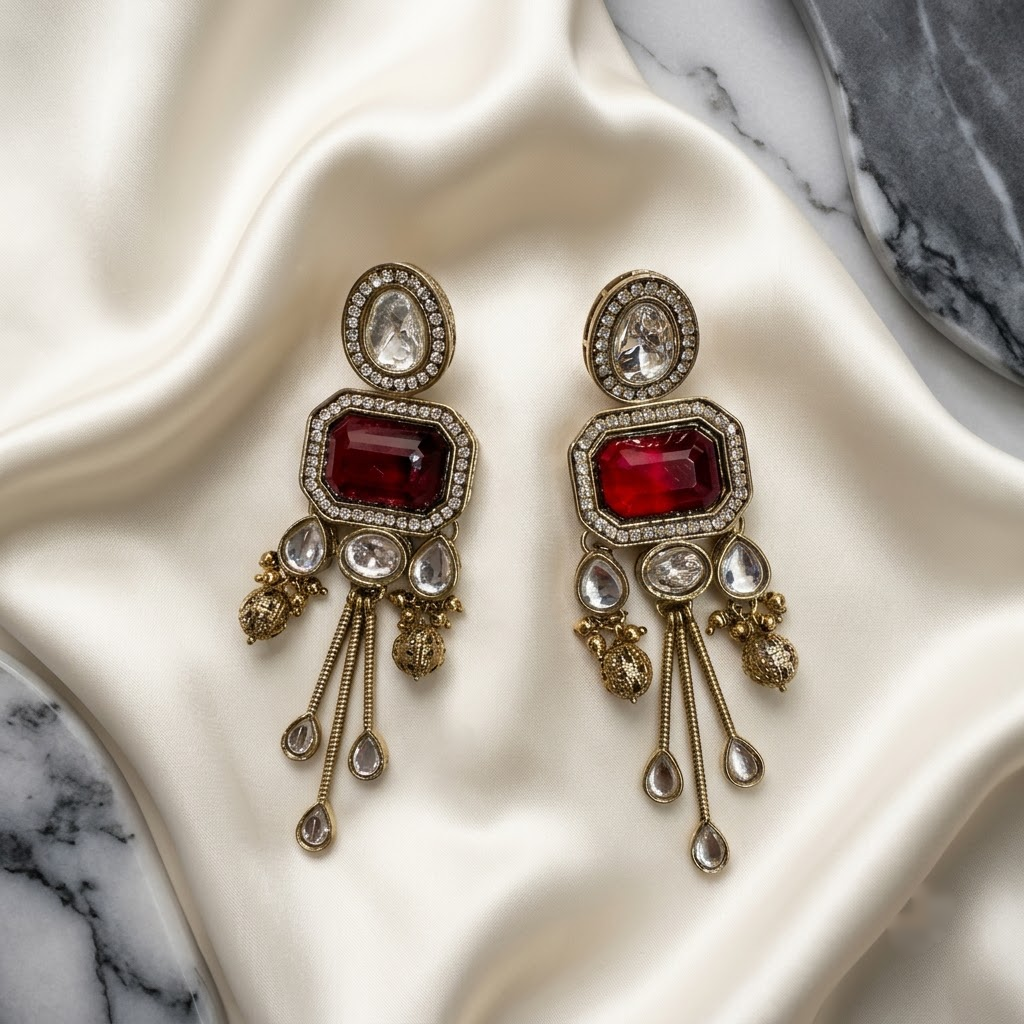 Statement Kundan & Colored Stone Chandelier Earrings | Lady Zone