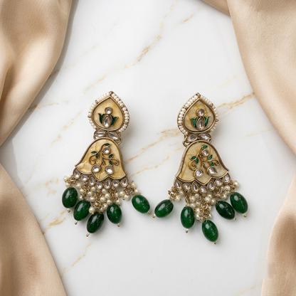 Enamel & Kundan Floral Drop Earrings | Lady Zone
