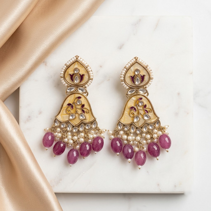 Enamel & Kundan Floral Drop Earrings | Lady Zone