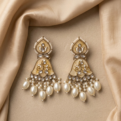 Enamel & Kundan Floral Drop Earrings | Lady Zone