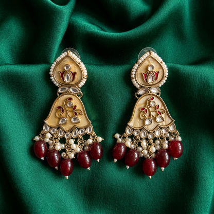 Enamel & Kundan Floral Drop Earrings | Lady Zone