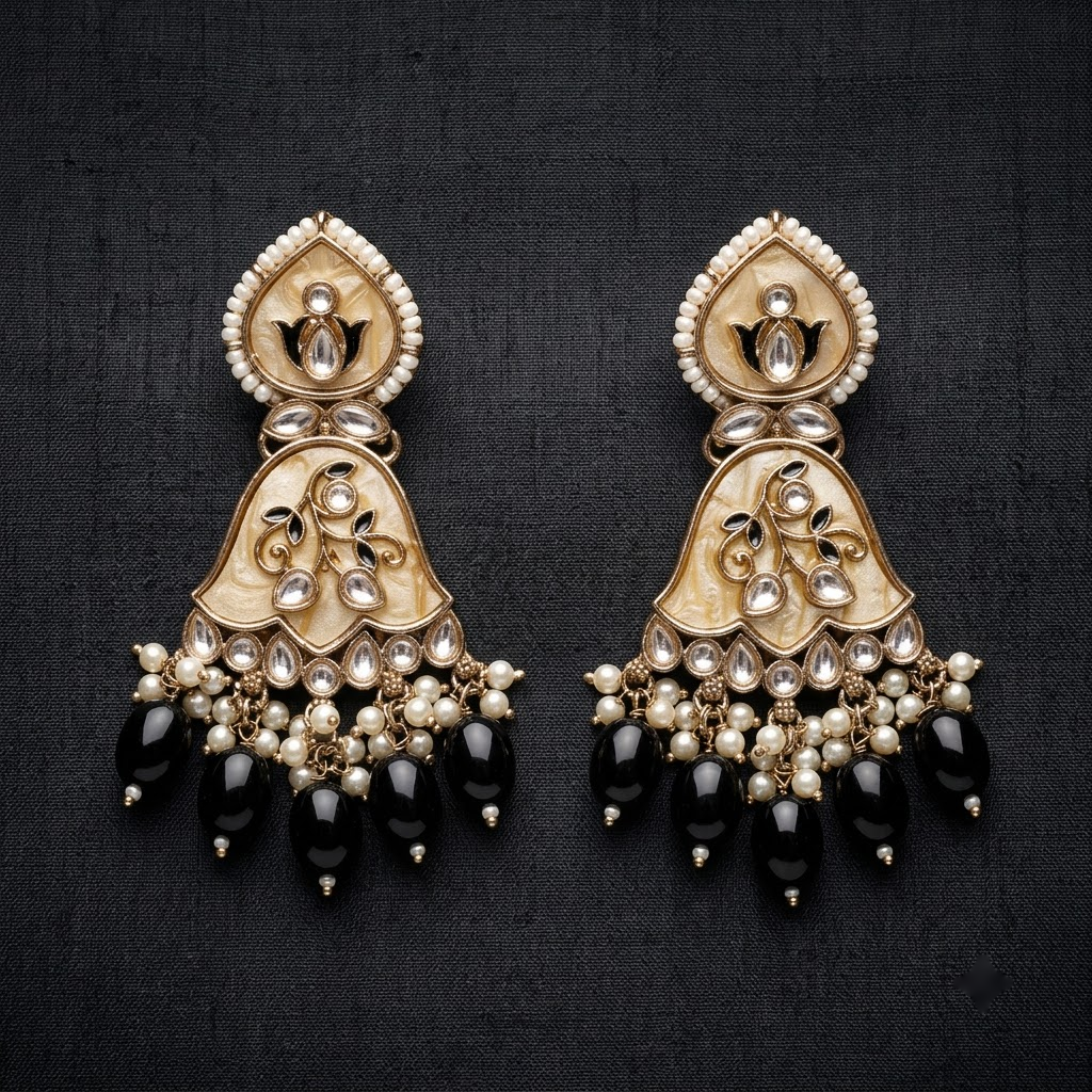 Enamel & Kundan Floral Drop Earrings | Lady Zone