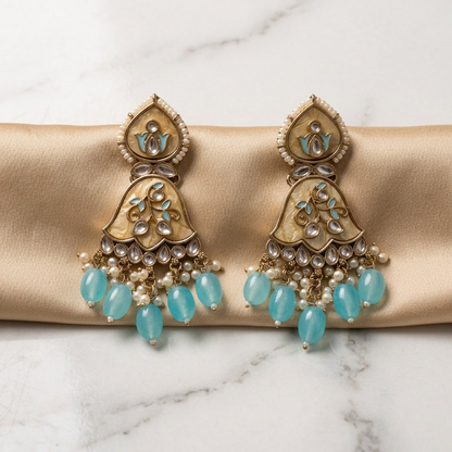 Enamel & Kundan Floral Drop Earrings | Lady Zone