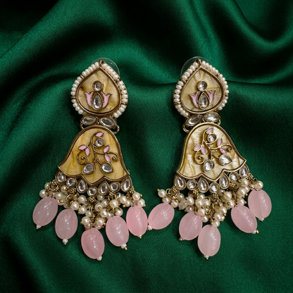 Enamel & Kundan Floral Drop Earrings | Lady Zone