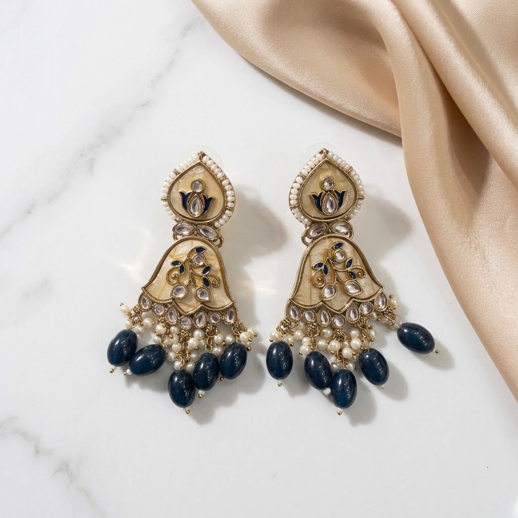 Enamel & Kundan Floral Drop Earrings | Lady Zone
