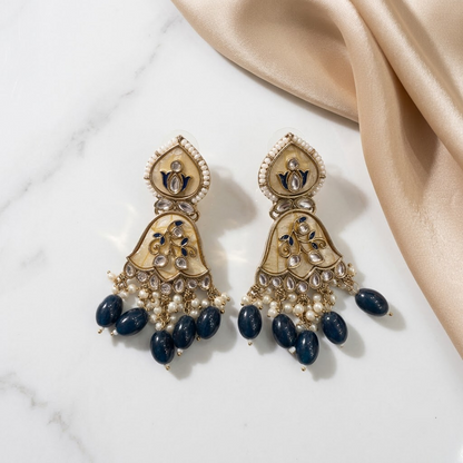Enamel & Kundan Floral Drop Earrings | Lady Zone