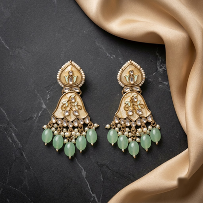 Enamel & Kundan Floral Drop Earrings | Lady Zone