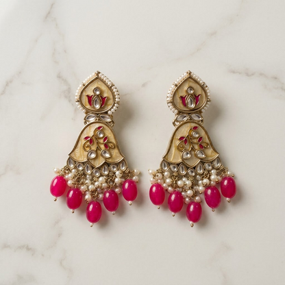 Enamel & Kundan Floral Drop Earrings | Lady Zone