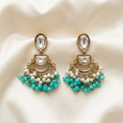 Kundan & Beaded Crescent Drop Earrings | Lady Zone