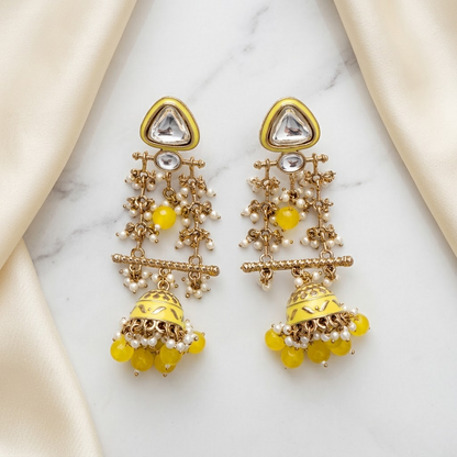 Long Enamel Kundan Jhumki Drop Earrings | Lady Zone