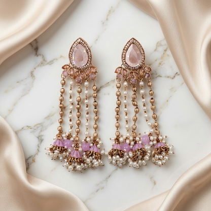 Statement Teardrop Kundan & Pearl Chain Jhumkas | Lady Zone