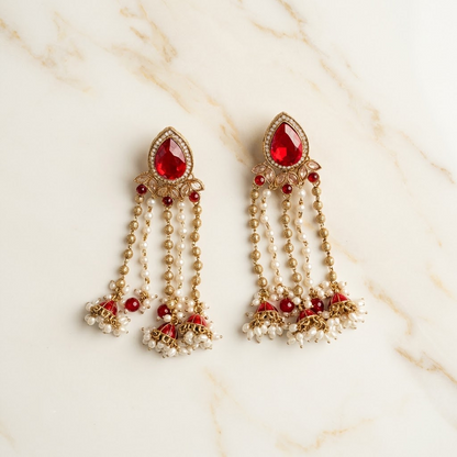 Statement Teardrop Kundan & Pearl Chain Jhumkas | Lady Zone