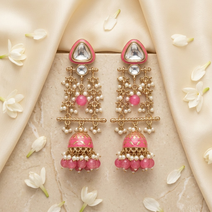 Long Enamel Kundan Jhumki Drop Earrings | Lady Zone