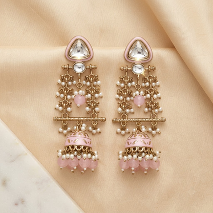 Long Enamel Kundan Jhumki Drop Earrings | Lady Zone