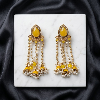 Statement Teardrop Kundan & Pearl Chain Jhumkas | Lady Zone