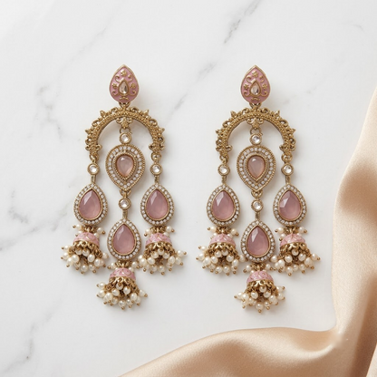 Grand Kundan & Enamel Chandelier Jhumkas | Lady Zone