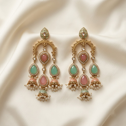 Grand Kundan & Enamel Chandelier Jhumkas | Lady Zone