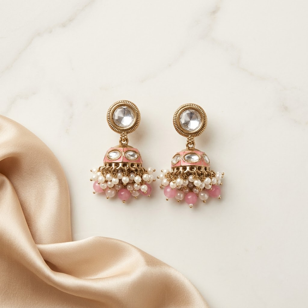 Round Kundan & Enamel Jhumka Earrings | Lady Zone