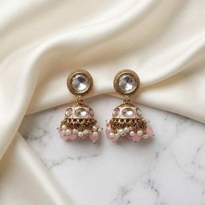 Round Kundan & Enamel Jhumka Earrings | Lady Zone