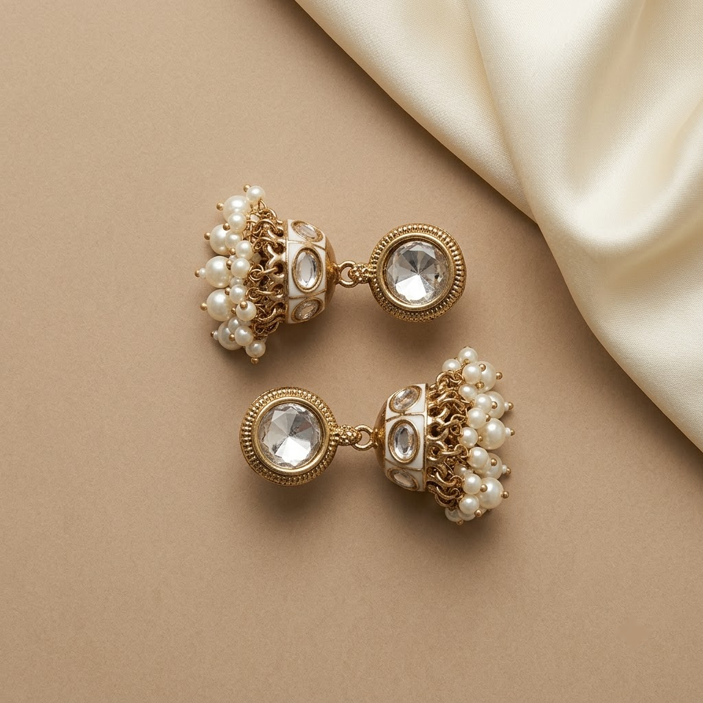 Round Kundan & Enamel Jhumka Earrings | Lady Zone
