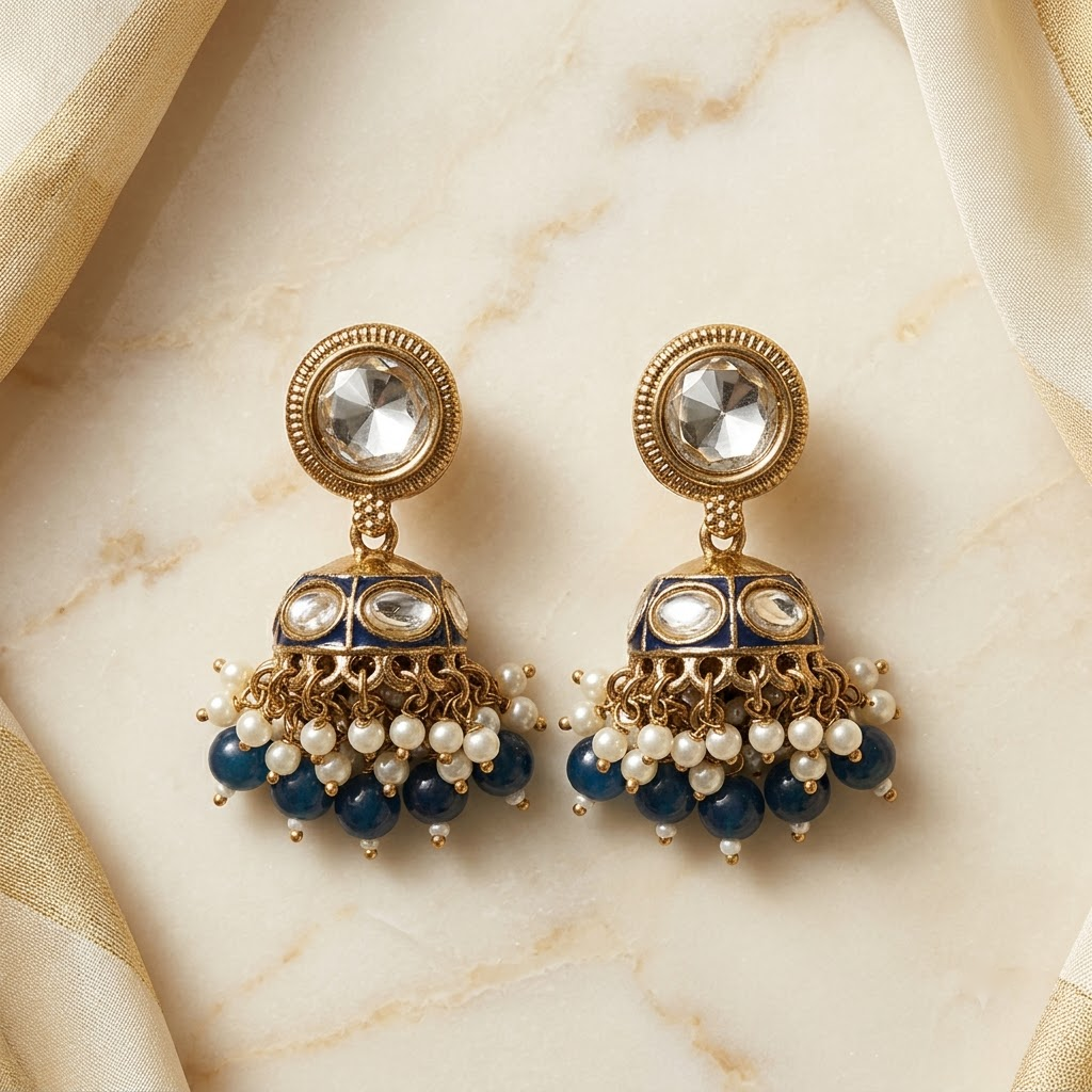 Round Kundan & Enamel Jhumka Earrings | Lady Zone