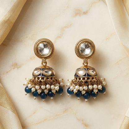 Round Kundan & Enamel Jhumka Earrings | Lady Zone