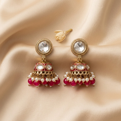 Round Kundan & Enamel Jhumka Earrings | Lady Zone