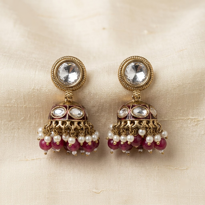 Round Kundan & Enamel Jhumka Earrings | Lady Zone