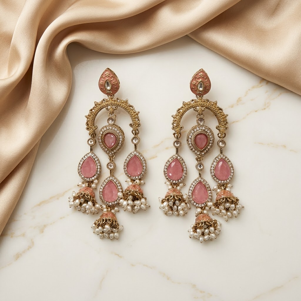 Grand Kundan & Enamel Chandelier Jhumkas | Lady Zone