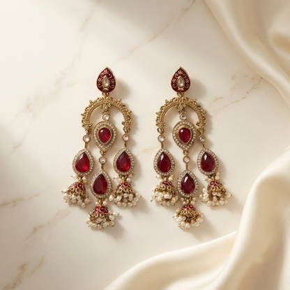 Grand Kundan & Enamel Chandelier Jhumkas | Lady Zone