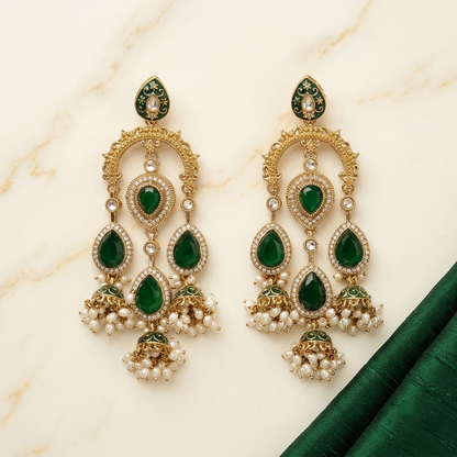 Grand Kundan & Enamel Chandelier Jhumkas | Lady Zone