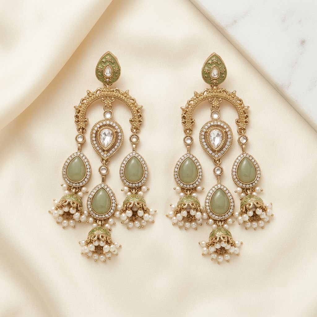 Grand Kundan & Enamel Chandelier Jhumkas | Lady Zone