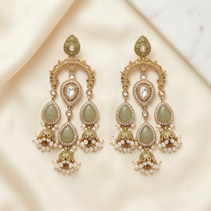 Grand Kundan & Enamel Chandelier Jhumkas | Lady Zone