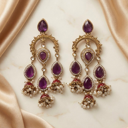 Grand Kundan & Enamel Chandelier Jhumkas | Lady Zone