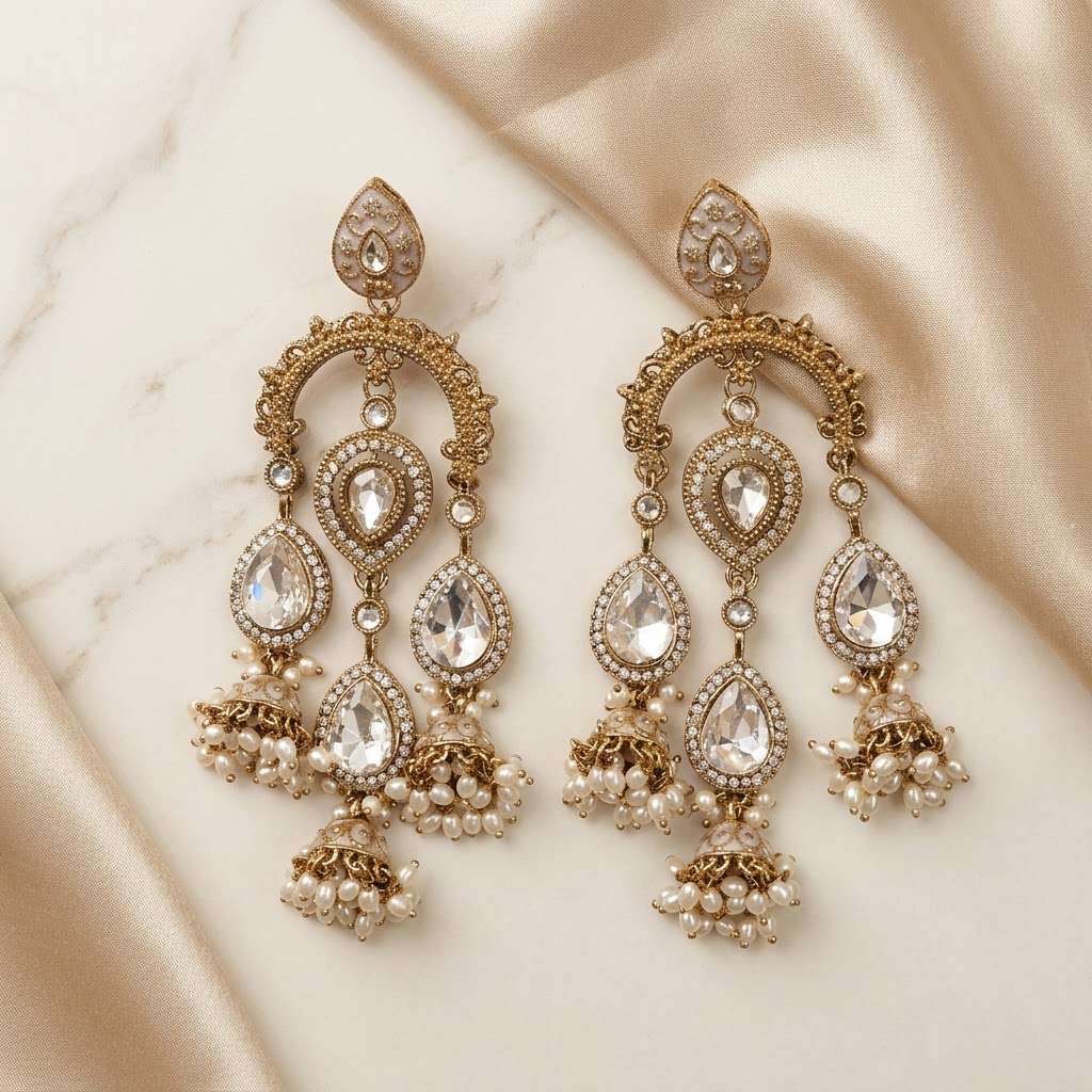 Grand Kundan & Enamel Chandelier Jhumkas | Lady Zone