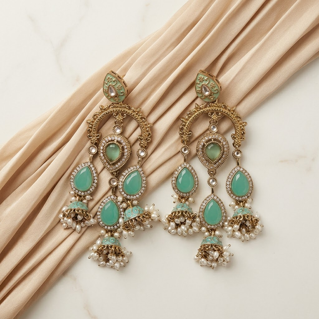 Grand Kundan & Enamel Chandelier Jhumkas | Lady Zone