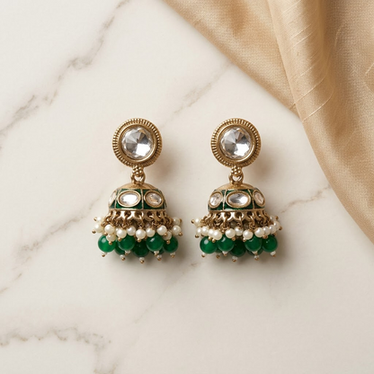 Round Kundan & Enamel Jhumka Earrings | Lady Zone