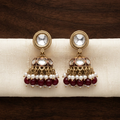 Round Kundan & Enamel Jhumka Earrings | Lady Zone