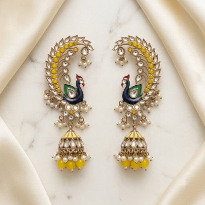 Statement Enamel Peacock Ear-Framing Jhumkas | Lady Zone