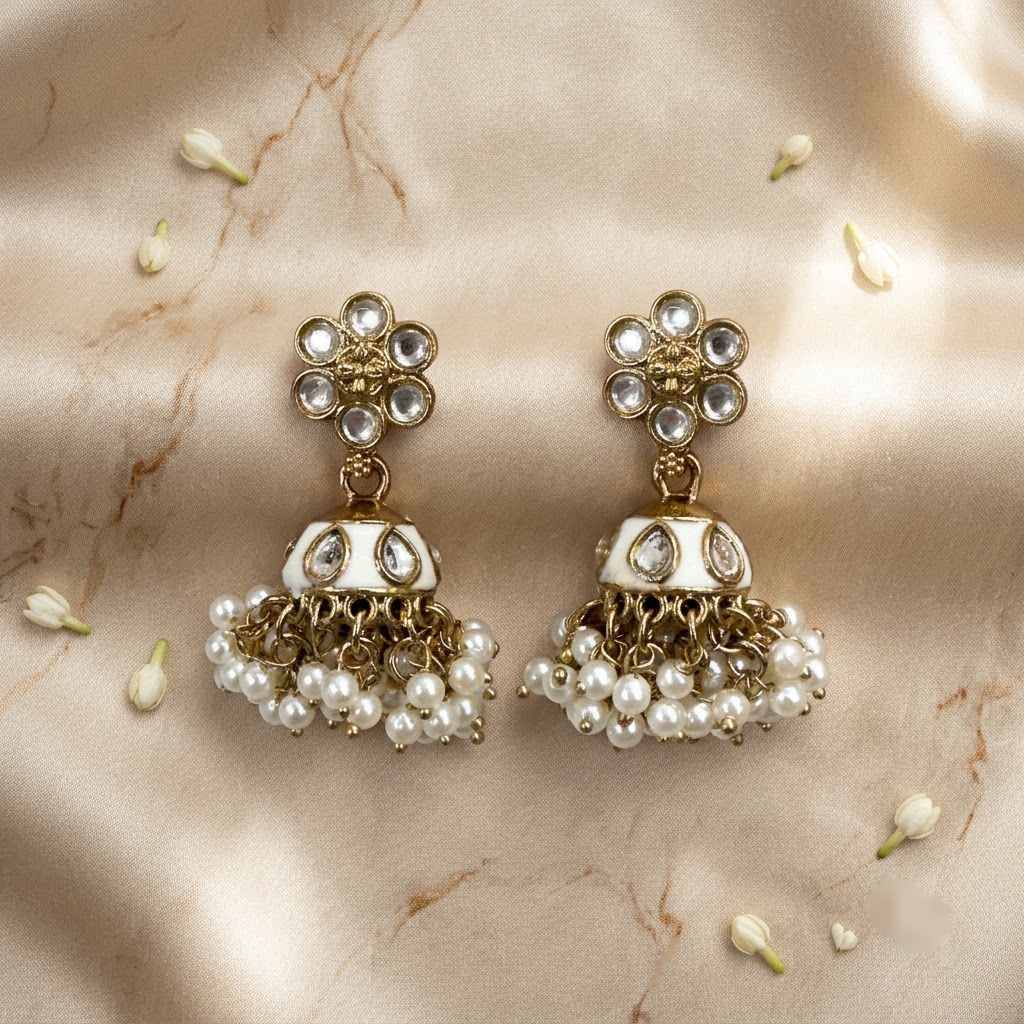 Floral Kundan & Enamel Jhumka Earrings | Lady Zone